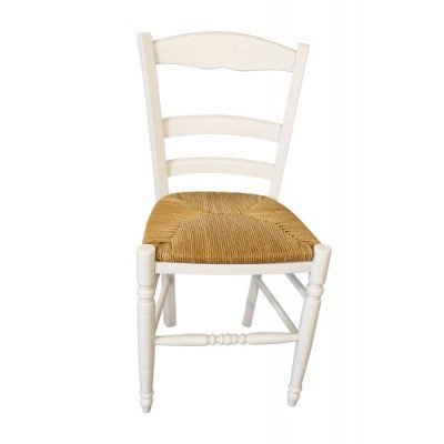 Chaise de cuisine bois moderne blanche et paillage