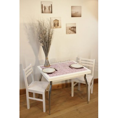 Ensemble table cuisine carrelée mosaïque + 4 chaises laquées Ensemble table cuisine carrelée mosaïque + 4 chaises laquées