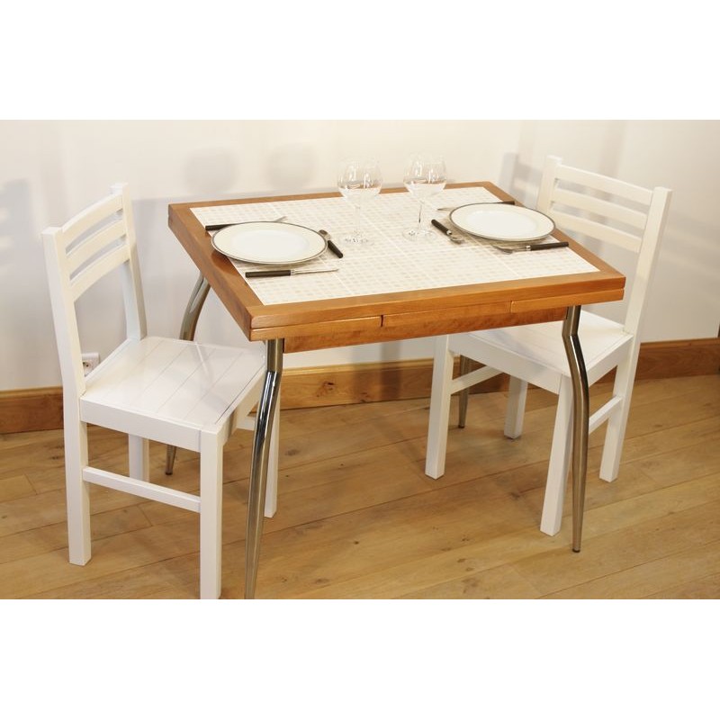 Ensemble table cuisine carrelée mosaïque + 4 chaises laquées Ensemble table cuisine carrelée mosaïque + 4 chaises laquées
