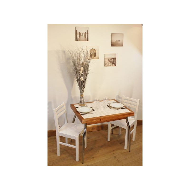 Ensemble table cuisine carrelée mosaïque + 4 chaises laquées Ensemble table cuisine carrelée mosaïque + 4 chaises laquées